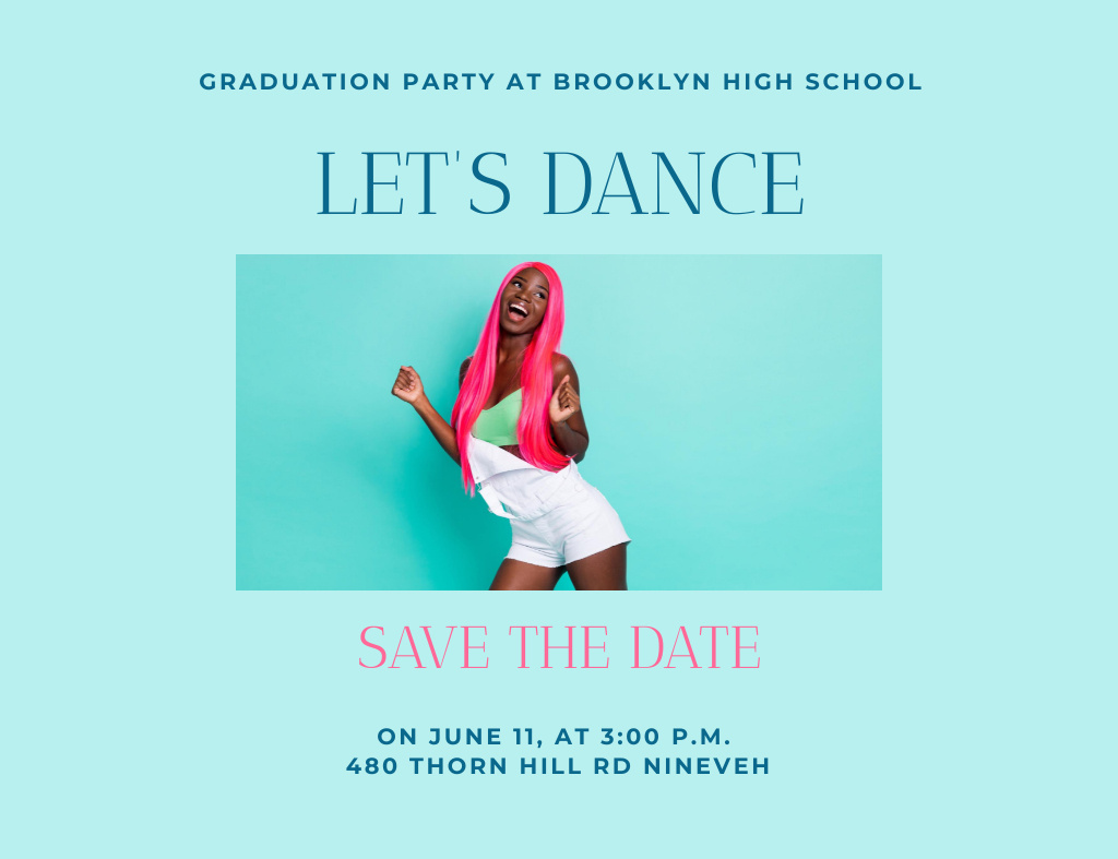 High School Graduation Party Announcement With Dance Invitation 13.9x10.7cm Horizontal Design Template