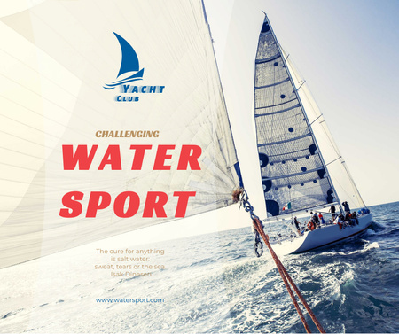 Water Sport Yacht Sailing on Blue Sea Facebook Design Template