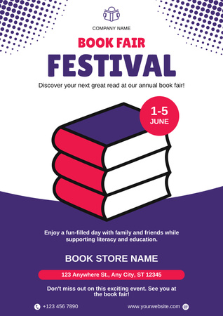 Platilla de diseño Book Festival Ad with Stack of Books Poster