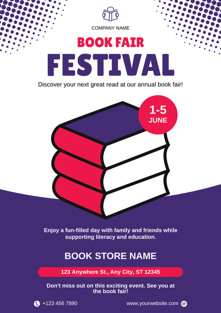 Book Festival Ad with Stack of Books Poster Design Template