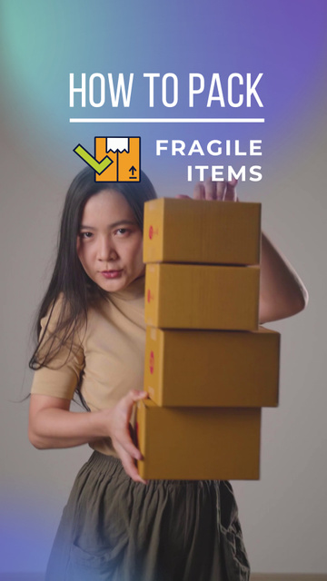 Helpful Guide About Packing In Boxes Fragile Stuff TikTok Video Design Template
