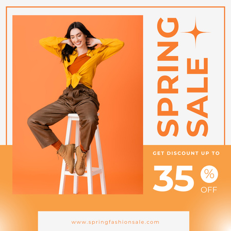 Spring Sale with Beautiful Young Brunette Instagram AD Design Template
