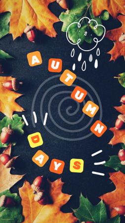 Autumn Inspiration with Golden Foliage And Colorful Squares Instagram Story Design Template