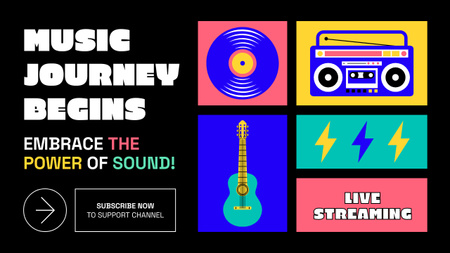 Modèle de visuel Promotion colorée de streaming de chaînes de musique en direct - Youtube Thumbnail