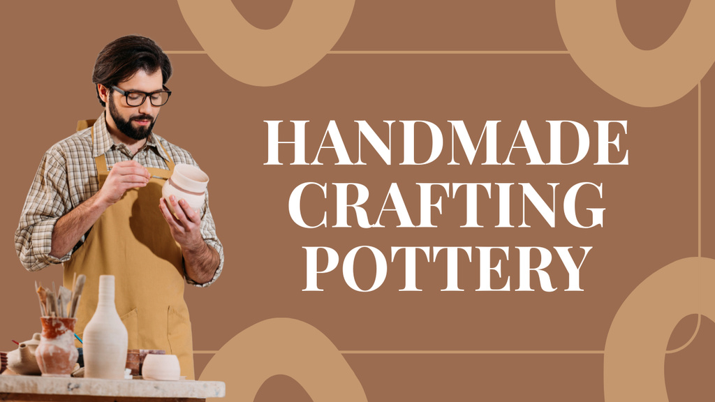 Male Potter Painting Ceramic Dishware in Workshop Youtube Thumbnail Tasarım Şablonu