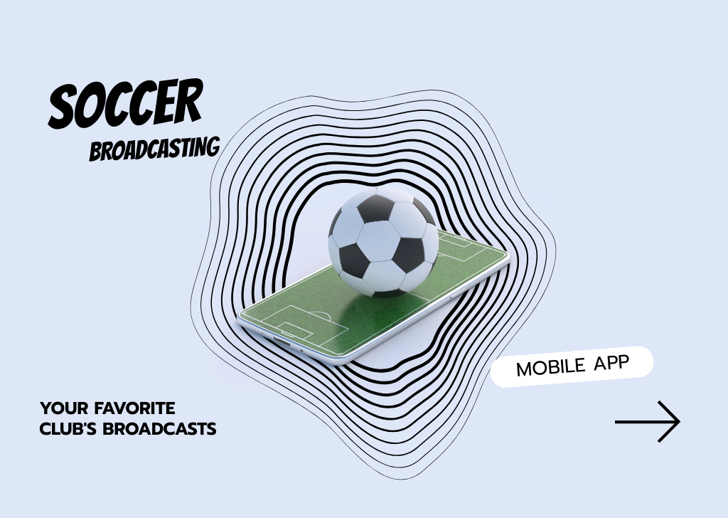 Multilingual Football Broadcasting in Mobile App Flyer A6 Horizontal Modelo de Design