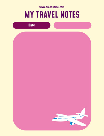 Plantilla de diseño de Planificador de viajes en rosa con avión Notepad 107x139mm 
