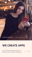 New Mobile App Announcement with Smiling Woman using Phone