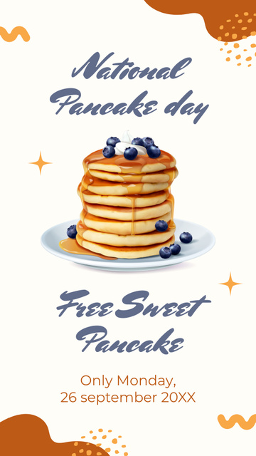 Pancakes with Honey and Blueberries Due National Pancakes Day Instagram Story Design Template