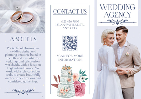 Designvorlage Serviceangebot einer Hochzeitsagentur mit glücklichen Jungvermählten für Brochure