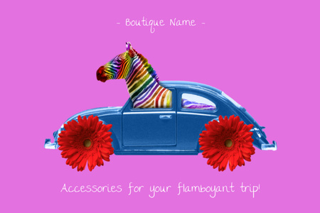 Funny Illustration of Zebra in Car Postcard 4x6in Design Template