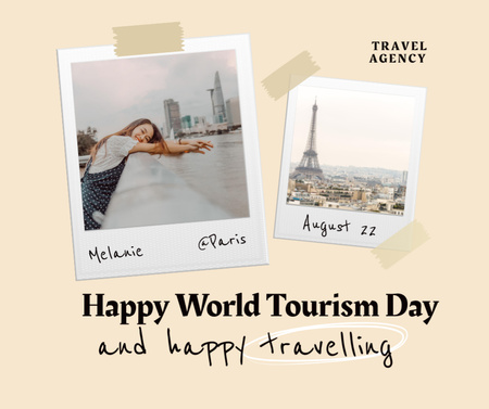 Tourism Day Announcement with Woman in City Facebook Design Template