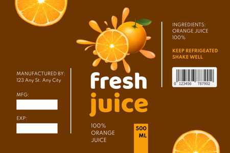 Tuore orgaaninen mehu appelsiineista Label Design Template