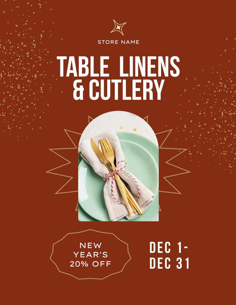 New Year Discount Offer of Festive Cutlery Flyer 8.5x11in tervezősablon