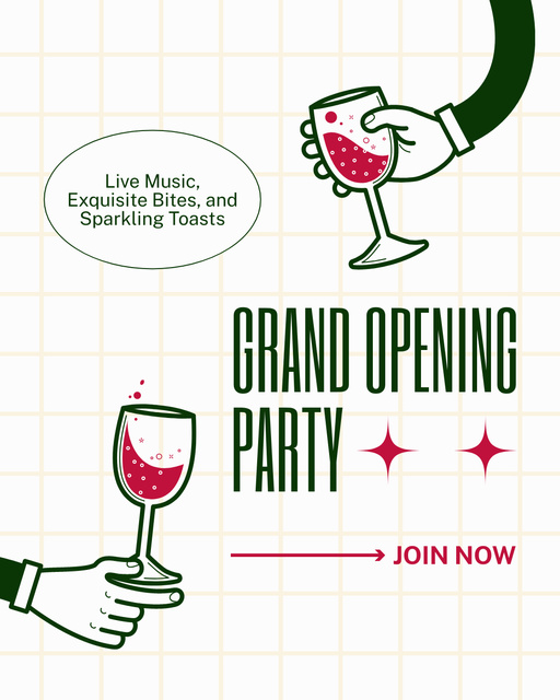 Ontwerpsjabloon van Instagram Post Vertical van Grand Opening Party With Toast And Wine