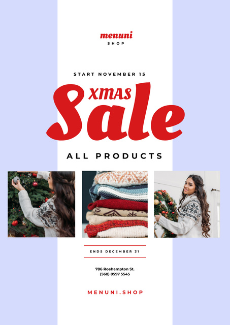 Xmas Sale with Couple with Presents Poster Design Template