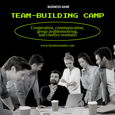 Team Building Camp Announcement on Black Instagram Design Template
