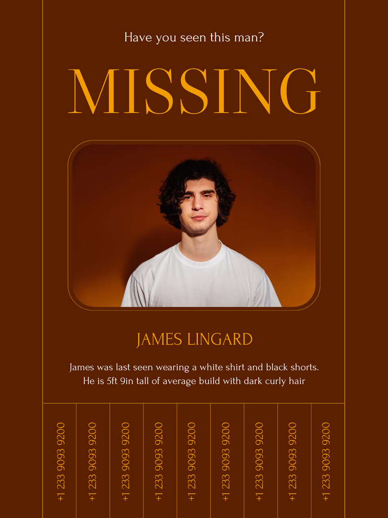 Announcement of Missing Young Guy Poster US Design Template
