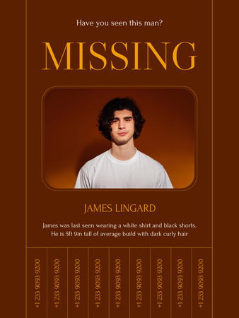 Designvorlage Announcement of Missing Young Guy für Poster US