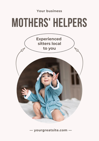 Babysitting Services Offer with Cute Baby in Bathrobe Poster A3 Design Template