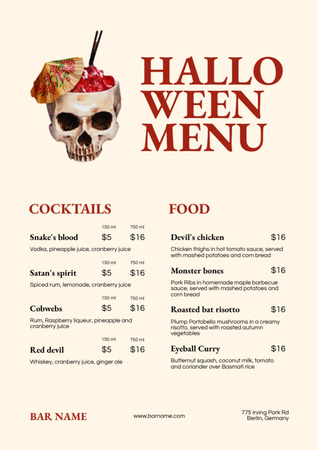 Halloween Food and Drinks Specials Menuデザインテンプレート