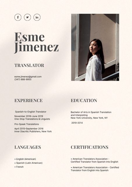 Template di design Translator skills and experience Resume