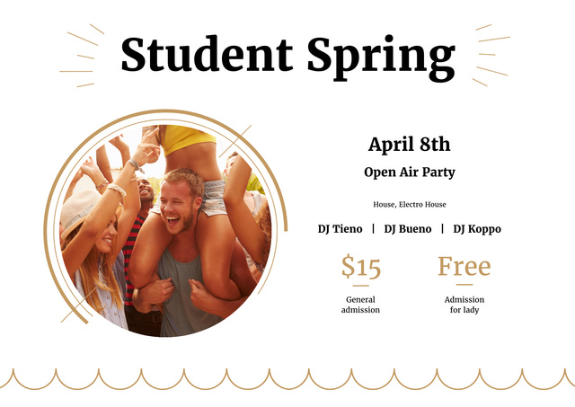 Student Party Announcement with Cheerful Young People Poster A2 Horizontal Design Template