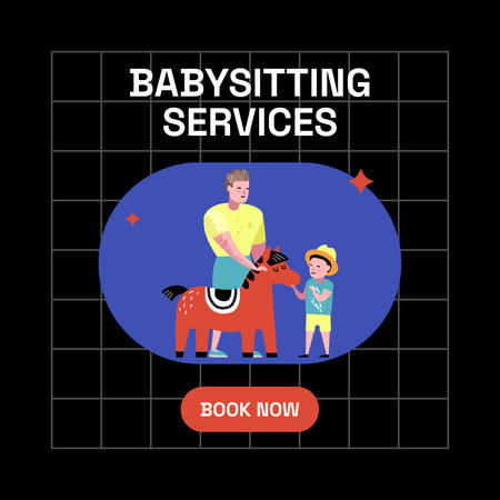 Male Babysitter and Boy for Childcare Service Offer Instagram Design Template