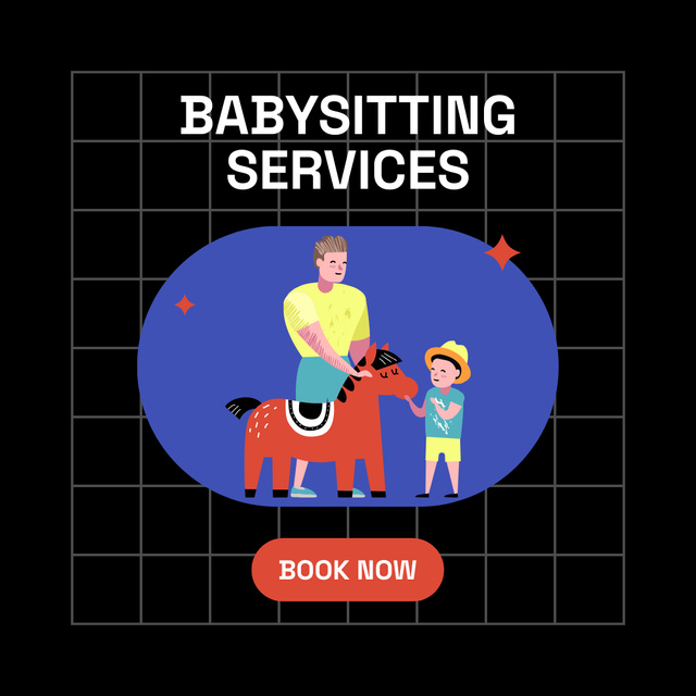 Ontwerpsjabloon van Instagram van Male Babysitter and Boy for Childcare Service Offer