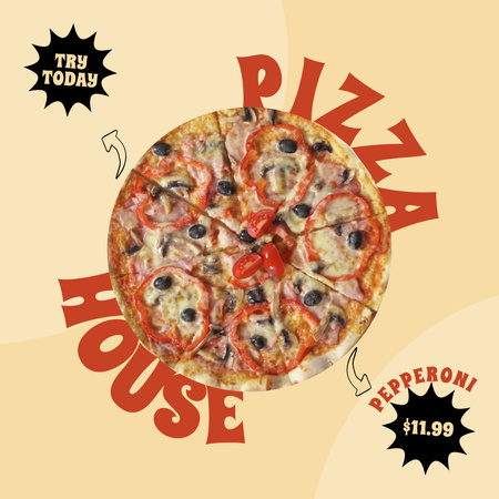 Saborosa oferta de pizza de peperoni em amarelo Animated Post Modelo de Design