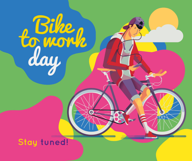 Ontwerpsjabloon van Facebook van Man with bicycle and phone on Bike to Work Day