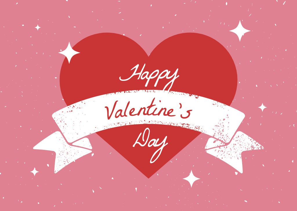Platilla de diseño Heartfelt Valentine's Celebrations with Red Heart And Ribbon Card