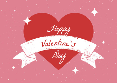 Modèle de visuel Heartfelt Valentine's Celebrations with Red Heart And Ribbon - Card
