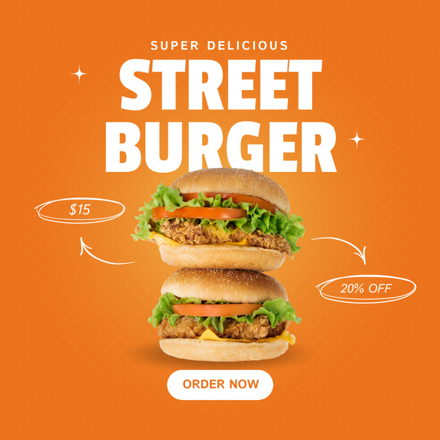 Designvorlage Offer of super delicious street burger für Instagram