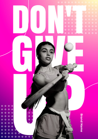 Motivational Poster with Sports Girl with Baseball Bat Poster Modelo de Design