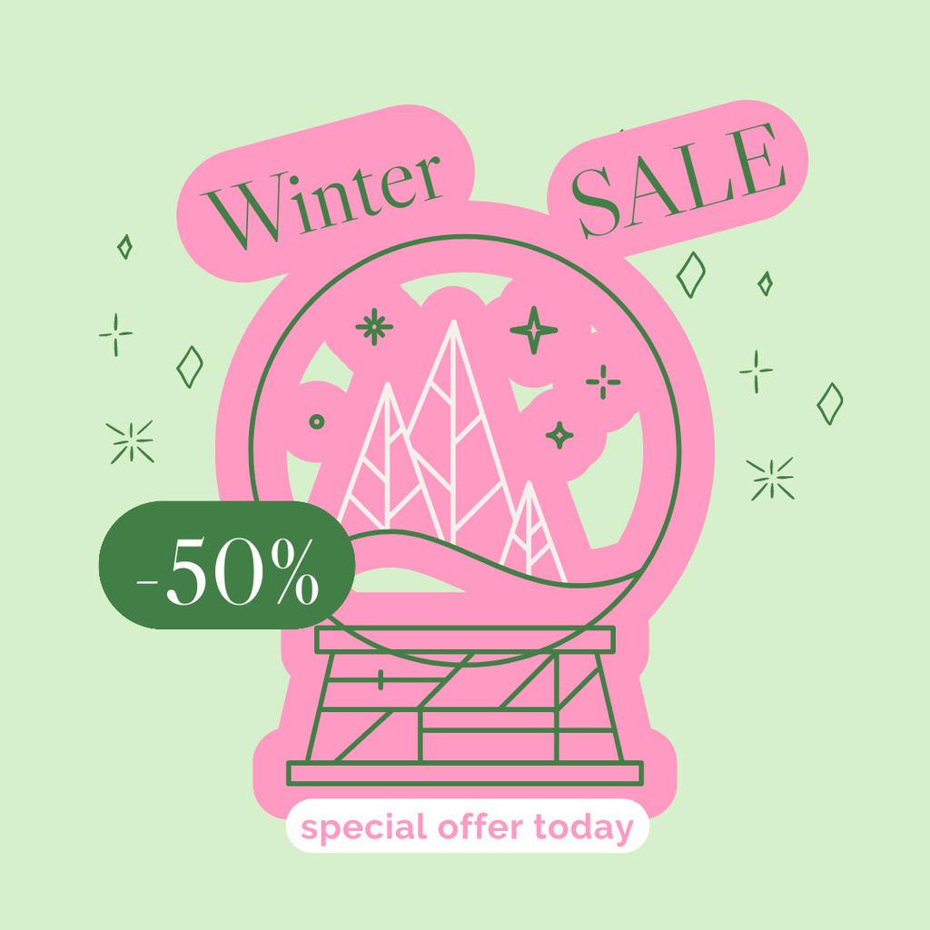 Designvorlage Winter Sale Ad with Crystal Ball für Instagram