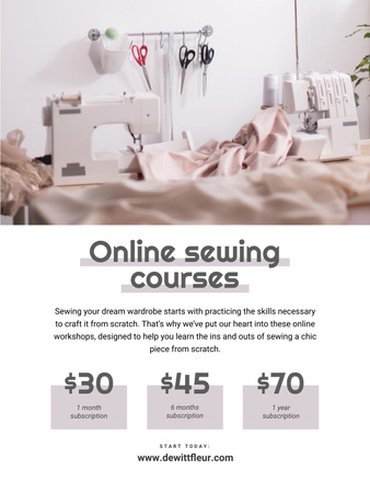 Designvorlage Online Sewing courses Annoucement für Poster US