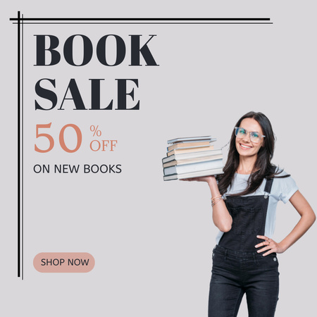 Book Sale Offer with Librarian Instagram Modelo de Design
