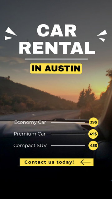 Car Rental Service Offer With Sunset Landscape TikTok Video Šablona návrhu