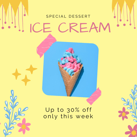 Modèle de visuel Offre de réduction sur le dessert spécial avec crème glacée appétissante - Instagram