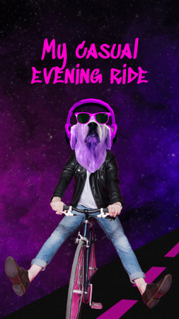Funny Dog in Sunglasses riding Bicycle Instagram Story Design Template