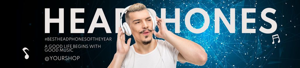 Sale Offer with Man in Modern Headphones Ebay Store Billboard Tasarım Şablonu