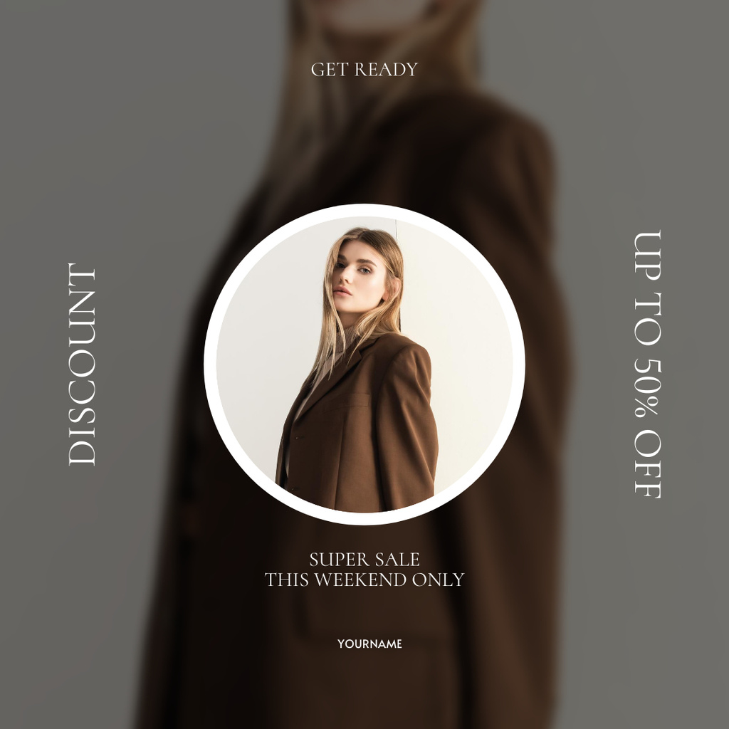 Template di design Female Fashion Special Offer with Woman in Brown Jaket Instagram AD