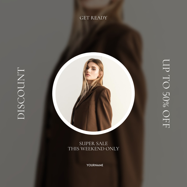 Designvorlage Female Fashion Special Offer with Woman in Brown Jaket für Instagram AD