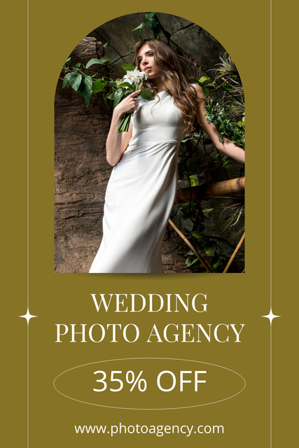 Photography Studio Offer with Beautiful Bride in Bridal Dress Pinterest Design Template
