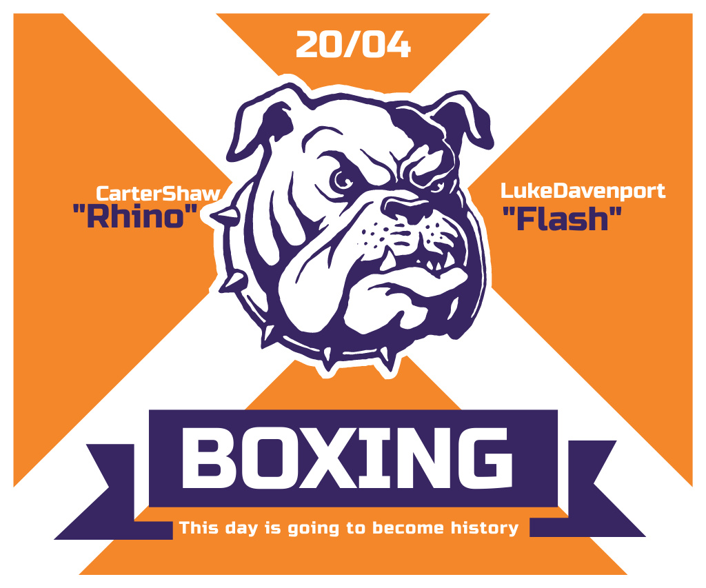 Plantilla de diseño de Boxing Match Announcement Bulldog on Orange Large Rectangle 