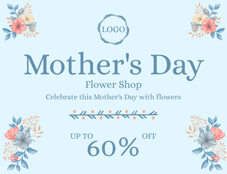 Platilla de diseño Discount Offer by Flower Shop on Blue Layout Thank You Card 5.5x4in Horizontal