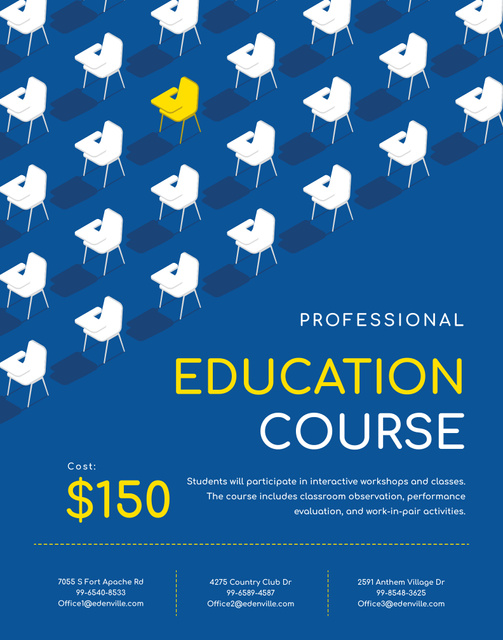 Educational Course Ad with Desks in Rows Poster 22x28in Πρότυπο σχεδίασης