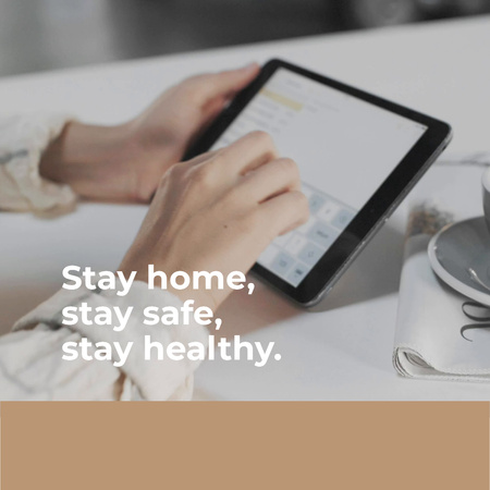 Tip to stay home with Woman using tablet Animated Post Design Template