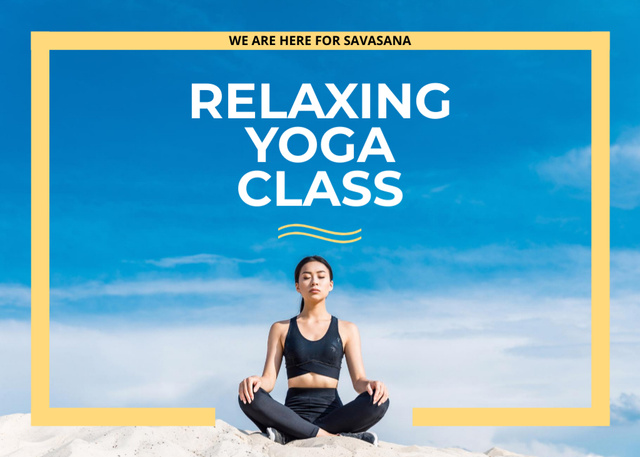 Relaxing Yoga Class Announcement on Background of Sky Postcard 5x7in Šablona návrhu
